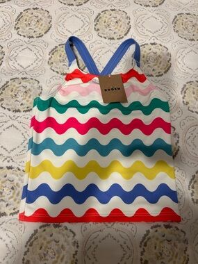 Mini Boden Multicolor Wave-Stripe Tankini Top — Red, Pink, Teal, Blue, Yellow